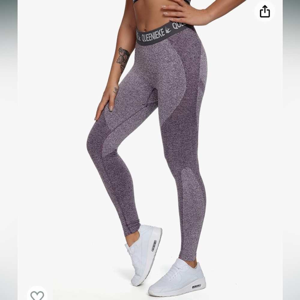 QUEENIEKE Yoga Leggings High Waist Workout Pants in Purple Marl, Size Large.